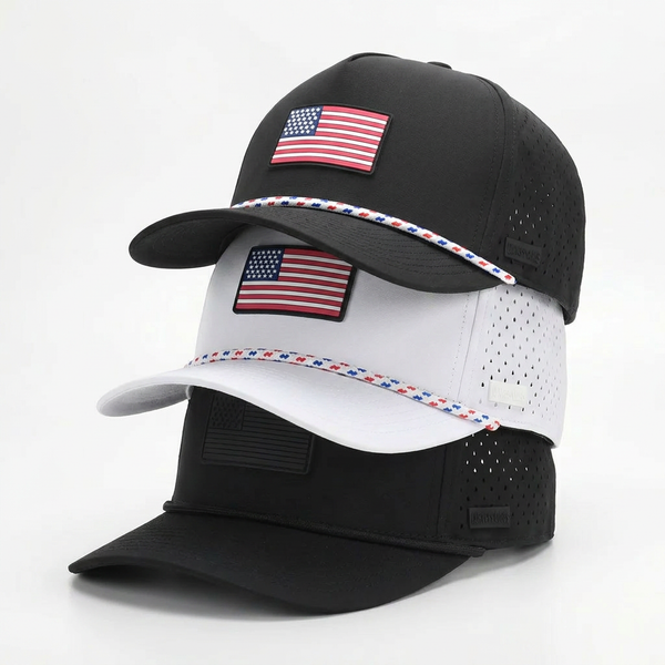 American Flag Golf Hats 3-Pack Bundle - White USA, Black USA, Blackout