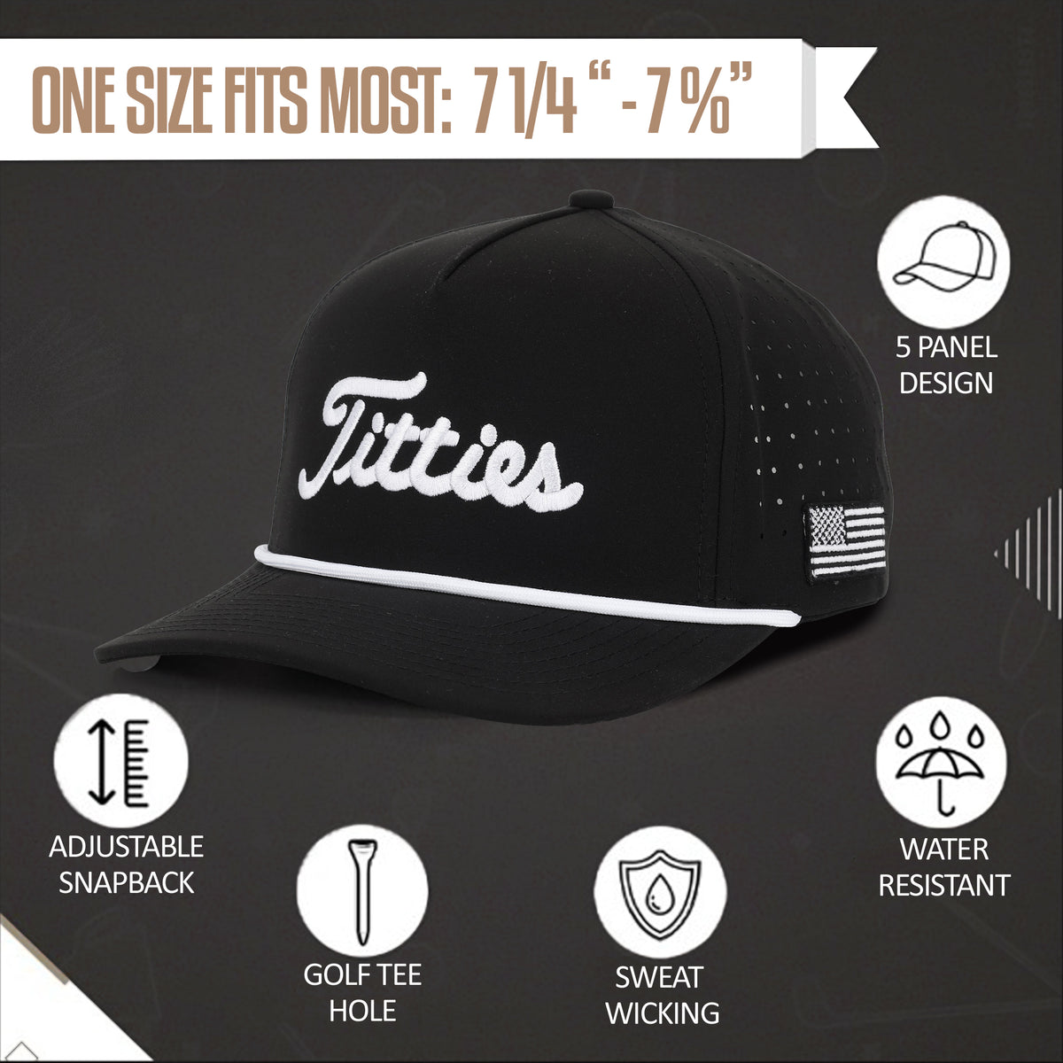 Titties Golf Embroidered Trucker Hat Funny USA Flag Funny Gag Gift Titties Golf Embroidered Trucker Hat Funny USA Flag Funny Gag Gift