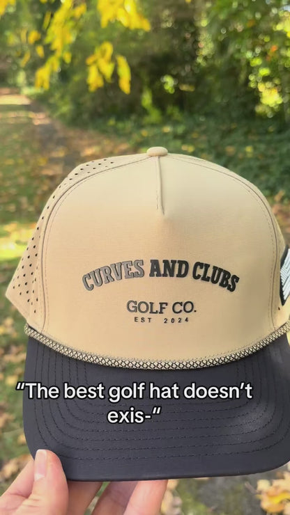 Curves and Clubs American Golf Hat – Tan Performance Rope Cap – Golf Co. Hat EST. 2024